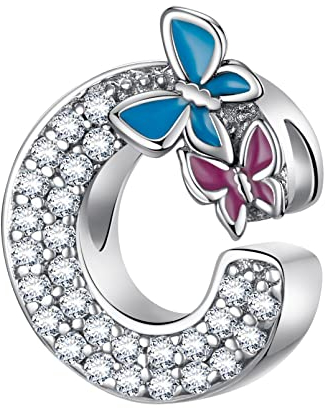 LNQOBU Ciondolo con Lettera Dell'alfabeto in Argento Sterling 925 Charm Bead con A-Z Pendente con Zirconia 5A Compatibile con Pandora e Europei Bracciale Collane da Donna