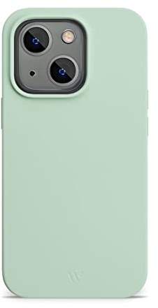WIIUKA Hülle für iPhone 14, Softtouch Silikon, Recycelter Kunststoff, extra schlank - Silikonhülle, Premium Handyhülle, Case, Qi, Mint Grün