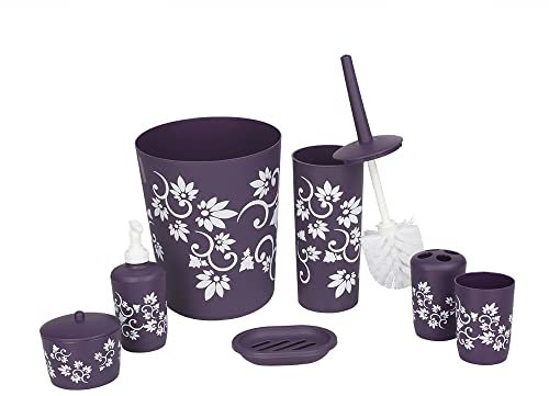 7 Piece Floral Bath Set, Purple, Home Basics