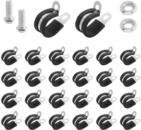 Bivethoi 24 Stück 3/4 Zoll (20 mm) 304 Edelstahl-Kabelklemme, Gummi-gepolsterte isolierte Klemme mit M6 x 16 Befestigungsschrauben, Metallklemme, Rohrschelle für Rohr- oder Drahtschnurinstallation