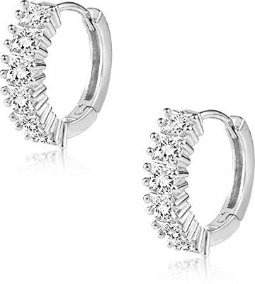 ALEXCRAFT Cubic Zirkonia Creolen Ohrringe Silber 925 Klein für Damen Hypoallergen Silver Hoop Earrings