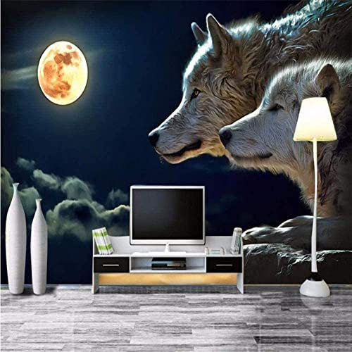 3D Tapete Fototapete Wandbild Mondtier Wolf Tapete 3D Wandbild Wandtapete Wandposter Wandaufkleber Bordüre Selbstklebend Backstein Badezimmer Schlafzimmer Abnehmbares Wandfoto 400(B) x280(H) cm