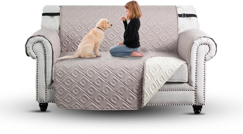 Moonlight Bedding Water Resistant Sofa Cover 2 Seater Sofa Protectors from Pets Reversible Couch Covers Non-Slip Washable Furniture Slipcovers with Elastic Straps for Kids Dogs (Loveseat, Beige/Cream)