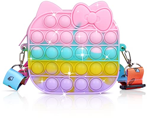 Ainiv Pop Push It Tasche Handtasche, Pop Tasche, 2 in 1 Fidget Toys Taschen Umhängetasche mit Längenverstellbarem Tragegurt, Kitty Fidget, Katze Tasche, Anti Stress Spielzeug Schultertasche für Kinder
