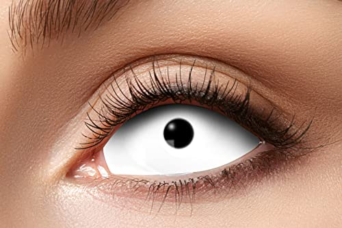 Eyecatcher - Sclera Kontaktlinse White Eye mit Sehstärke, 1 Stück 6-Monatslinse weich, Sehhilfe, farbige Linse für Halloween und Karneval