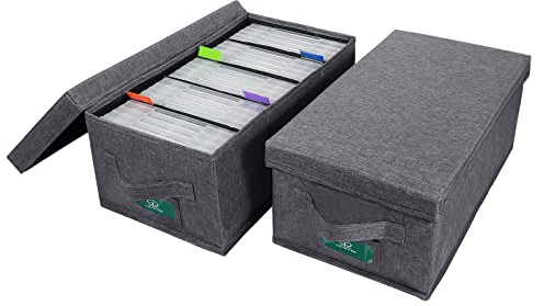 T WaveTree DVD Storage Box Pack of 2, Practical Movie Organizers15.75 x 8.46 x 6.3 Inch, DVD Rack with Lids and Index Labels to Hold up to 50 DVD Cases - Gray