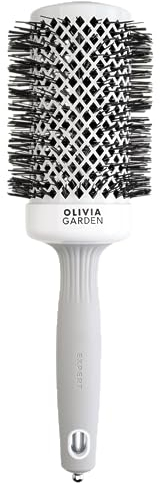 Olivia Garden Expert Blowout Shine – Blanc & Gris - 55 - Brosse ronde en céramique antistatique pour brushing brillant et sans frisottis