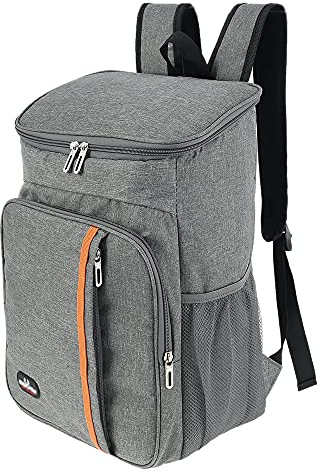 20L Cooler Backpack Insulated Picnic Beer Bag Freezer Multiple Pockets Large Capacity Waterproof Cooling Bag Food Container with Hard Liner for Picnic Camping BBQ Park Family Outdoor Activities (Grey)