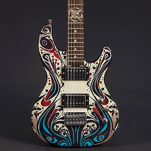 Lindo Sahara Elektrogitarre | Abalone Meeresschale und Ahornholz Nautischer Stern am 12. Bund Einlage | Grafische Kunst Finish | Verbundhals