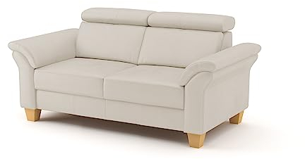 CAVADORE Echtleder 2er-Sofa Ammerland / Landhaus-Sofa mit Federkern + Kopfteilverstellung / 156 x 84 x 93 / Leder Weiß