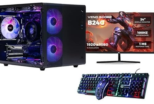 Veno Scorp Gaming PC 24 Monitor Bundle - AMD Ryzen 5 4500, Nvidia GTX 1650 4GB, Corsair 16GB 3200Mhz RAM, 512GB NVMe SSD,500W 80+ PSu, Wi-Fi, Windows 11,Cybus Case