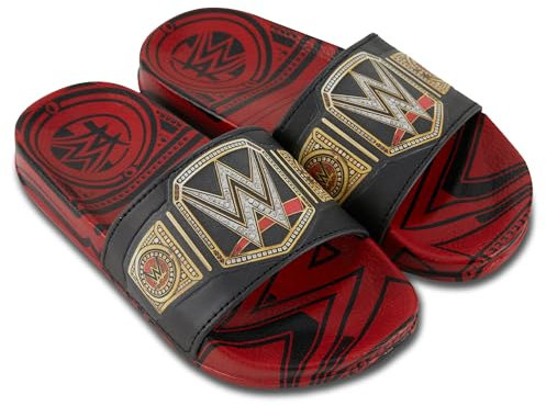 WWE Ciabatte da cintura per campionato maschile, John Cena, Roman Reigns, Seth Rollins World Wrestling Champion Belt Slip On Sandali, rosso e nero., 33 EU