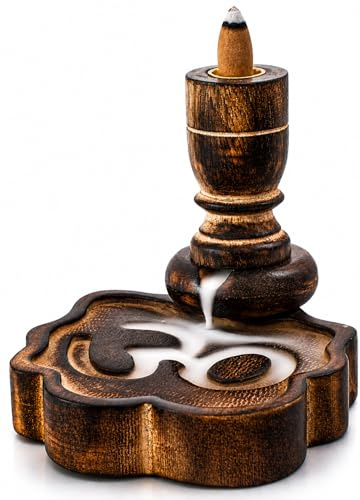 Handgefertigter hölzerner Backflow Weihrauchkegel Dhoop Stick Brenner Reverse Fluss Wasserfall Brunnen Rauch Ständer Aschefänger Luftdiffusor mit 12 Weihrauchkegeln Haus Wohnzimmer Dekor Aromatherapie
