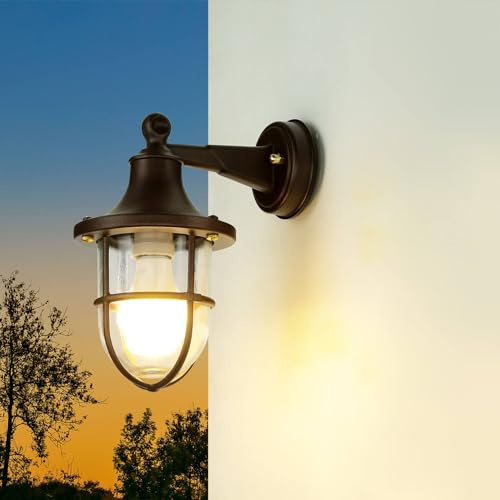 Licht-Erlebnisse Maritime Wandlampe Messing, Außenlampe Terrasse Wand, Rostbraun Antik, Rustikal, IP64, E27, T:22 cm, Garten, Balkon, Schiffsleuchte, Wandlampe Outdoor