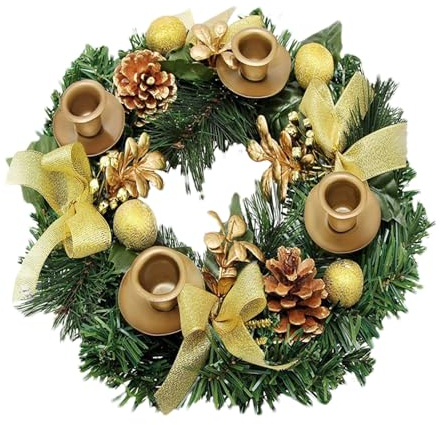 Chaies Weihnachtskranz Adventskranz Tannenkranz Frische Adventsgesteck Weihnachtsgesteck Tischdeko Weihnachten Weihnachtsdeko Geschmückt Mit 4 Kerzenständer Für Weihnachtsfeier
