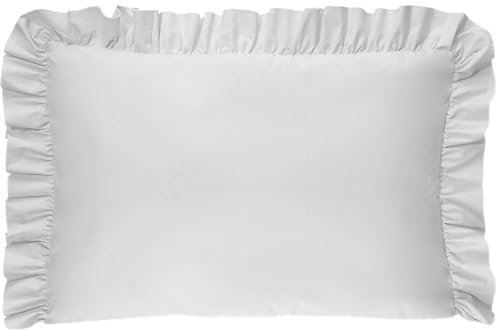Balbina Kissenbezug 40 x 60 cm für Kinder & Babys, Kopfkissenbezug Baumwolle, für Kinderzimmer, Kinderwagen oder Kinderbett, Baumwoll-Kopfkissenbezug mit Rüsche & Reißverschluss, Grau