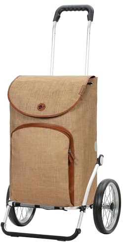 ANDERSEN Einkaufstrolley - Royal Shopper Reik beige | mit Speichenrädern, große Räder, 25 cm, aus Alu, bis 50 kg - Tasche mit Kordelzug, Fronttasche, Reflektoren, 50 L