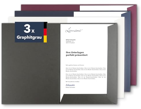 Präsentationsmappe A4 in Graphitgrau (3 Stück) - sehr stabiler 320 g/m² Premium-Karton - direkt vom Hersteller STRATAG - Dokumentenmappe Mappe A4 Angebotsmappe Pappmappe Projektmappe