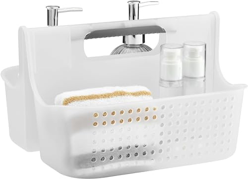 ALINK Panier de Douche en Plastique à 2 Compartiments - Organiseur Polyvalent pour Nettoyage, Bricolage, Bureau, Art et Maquillage - Blanc