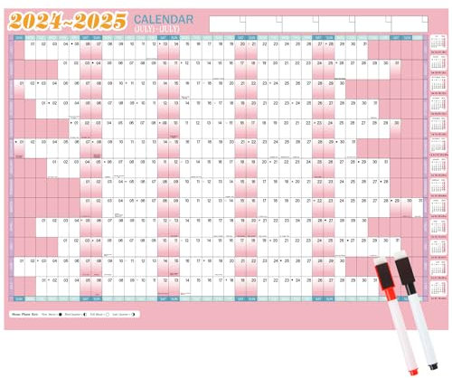 JOFONY Planning mural 2024-2025 avec autocollants Rose Format A1 Grand (85 cm x 62 cm)