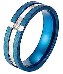 Bihsilin Frauen Ringe Edelstahl, Verlobungsringe 6MM Matt mit Zirkonia Bandring Ring Damen Personalisiert Blau Größe 60 (19.1)