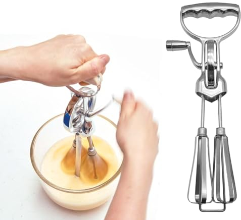 Frusta a manovella in acciaio inossidabile Frusta manuale portatile Rotary Egg Stirrer Mixer Frullatore Frullatore Rotativo Frullatore Doppio Rotativo Frusta Frusta per Cucinare Pasticceria Cottura