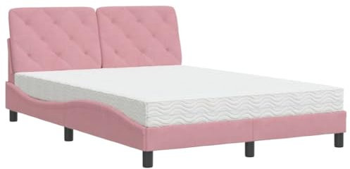 vidaXL Bett, Polsterbett mit Matratze, Bettgestell Bettrahmen mit Lattenrost, Schlafzimmerbett Doppelbett, Rosa 120x200cm Samt