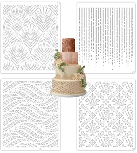 Cake Stencil Hollow Templates, 4PCS Beautiful and Reusable Cake Stencils Decorating Buttercream Plastic Cake Embossing Stencils Spray Flower Cake Templates for Cake Decorations
