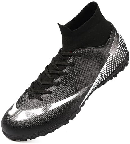 ASOCO DREAM Fußballschuhe Herren High Top Kunstrasen Fussballschuhe Professionelle Kinder Athletics Trainingsschuhe Outdoor Sport Football Schuhe,Schwarz Weiß,43 EU