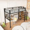 Kinderbett Hochbett 90x200, Metallbett Eisenbett mit Kleiderschrank&Schreibtisch, Seitenleiter mit Handlauf, Bettgestell mit Fallschutzgitter&Lattenrost, Etagenbett Jugendbett Funktionsbett, Schwarz