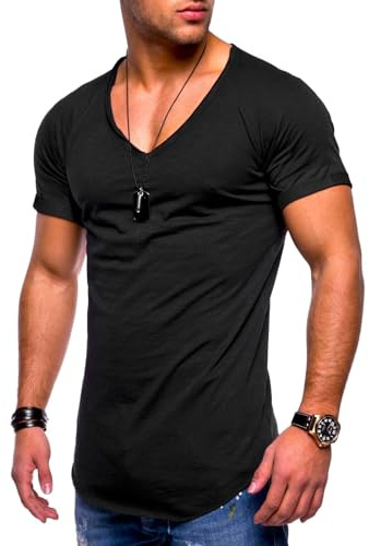 behype. Herren T-Shirt V-Ausschnitt Kurzarm Oversized Basic Male Tee aus Baumwolle Leichtes V-Neck Oberteil