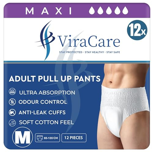 12 x Maxi Incontinence Pants Women and Men, Adult Nappies | Ultra Absorption, Anti-Leakage, Soft-Stretch Waistband, Breathable, Discreet Fit, Adult Diapers, Medium Size (1 Pack of 12)