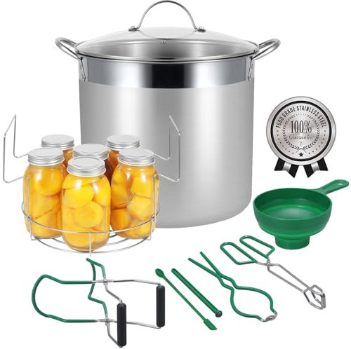 HOMKULA Water Bath Canning Pot with Rack and Lid, Steam Canner with Canning Supplies Starter Kit, 9 Pieces, Stainless Steel, Green (Induction/Glass Top Stove Compatible) 23