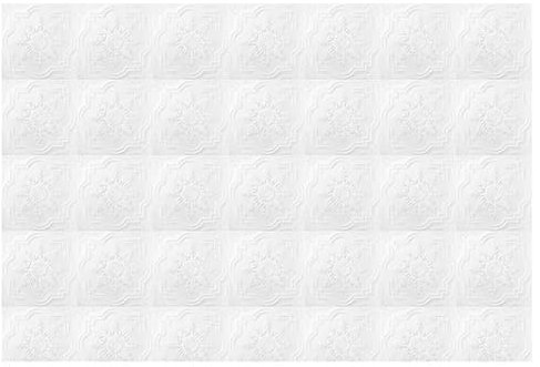 Scenolia Papier Peint intissé PLAQUES VICTORIENNES Blanches 400 x 270 cm (LxH) - Tapisserie panoramique, Made in France