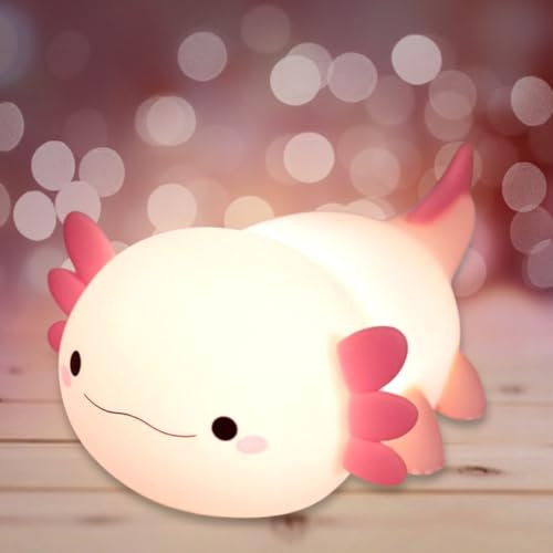 Axolotl Nachtlicht, Süßes Axolotls Lampe für Kinder, Nachttischlampe Touch Dimmbar Silikon Nachtlicht baby Zimmer Deko, Rosa Axolotl Aufladbar LED Tischlampe mit Timer,Weihnachten Geschenke für Jungen