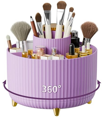 360° drehbarer Stifthalter, Schreibtisch-Organizer mit 5 Fächern, Bleistift-Organizer, Kunstbedarf, Aufbewahrungsbox für Zuhause, Büro, Schreibtisch-Ordnung und Schreibwarenaufbewahrung (lila)