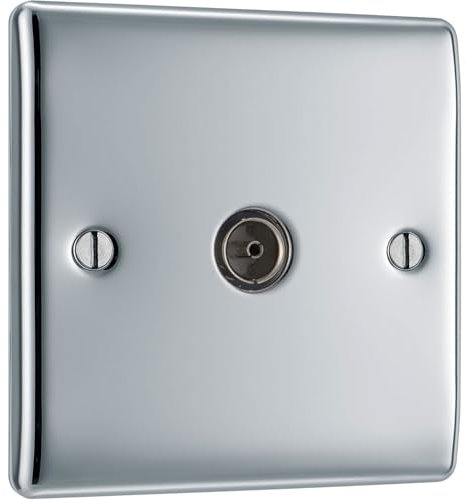 AMK® BG Metal Chrome Co Axial Socket Connection 1 Gang TV Aerial Euro Module With Included Fixings