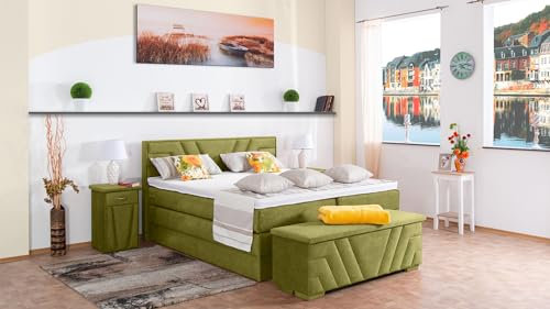 Boxspringbett Terz 240x220, DS-Apfelgrün, 7-Zohnen Taschenfederkernmatratze, Komfortschaum - Inklusive Aufbau - Deutscher Hersteller