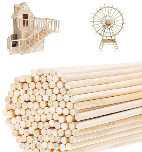 300 Stück Holzstäbchen Rund, 6 mm x 30 cm Holzstäbchen,Bambusstäbe zum Basteln, Eisstiele Holz,Holzstäbe Rund, Rundhölzer Runde Holzdübelstangen,für Gebäudemodell, Deko, DIY Crafts