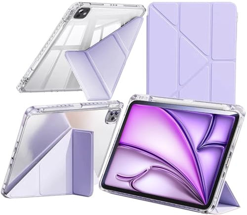 Coque Compatible avec iPad Air 11 Pouces M2 (2024), iPad Air 5/4 2022/2020, iPad Pro 11 Pouces (2022-2018) avec Porte-Stylo, Transparent 6 en 1 Support, Réveil/Sommeil Auto, Lilas