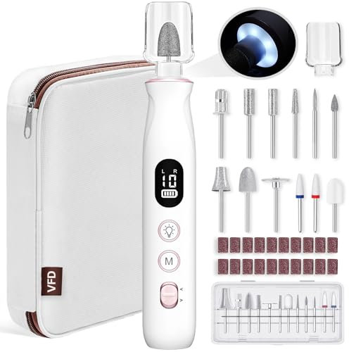 Electric Nail Drill, Cordless 2000 mAh Rechargeable Portable Nail File 12 in 1 Kit for Thick Toenails, 10 Speeds Nail Dril Machine Professional Manicure Pedicure for Hand Natural Nails Care (White)