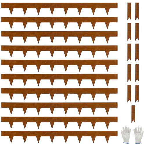 Corten Stahl Landschaft Edging mit Rust Patina Finish 100x11cm L x H,10pcs biegsame Metallstreifen - Hammer-in Rand Grenze mit 11 Clips für Rasen, Hof Weg Teiler (10m)#LYLB45RT-DE