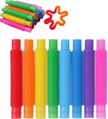 48 Piezas Tubos Sensoriales Pop Antiestrés, Juguetes Sensoriales para Niños y Adultos, Alivio del Estrés y la Ansiedad, Tubos Elásticos de Colores para Apretar(48)