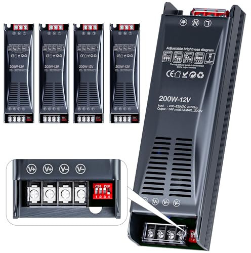 ClarivantiLED Transformateur LED dimmable 12V 200W 16.66A 4pcs 230V 220V Alimentation DC Transfo pour ruban driver alimentation basse tension transfo pour LED power supply tranformateur alim 12V
