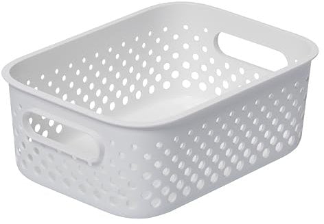 SmartStore Cestino portaoggetti piccolo, 1,6 l, bianco, per cucina, bagno, ufficio, giocattoli, cestino con manici, impilabile, 20,5 x 14,5 x 7,5 cm
