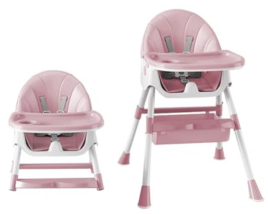 Hochstuhl Baby,Kinderhochstuhl,Sicherheitsgurt,Klappbar,Höhenverstellbares (rosa-4 in 1)