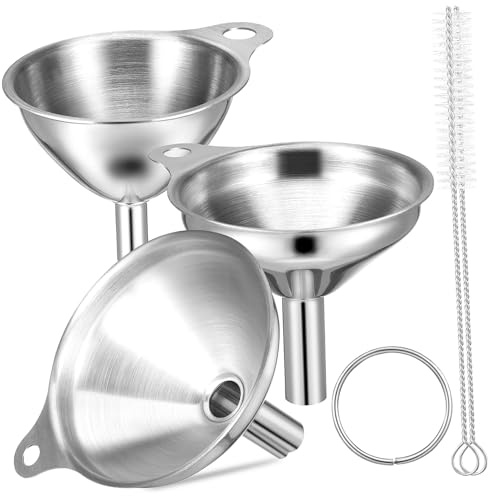 Stainless Steel Bottle Filling Funnel Set, 3 Pieces with Brushes