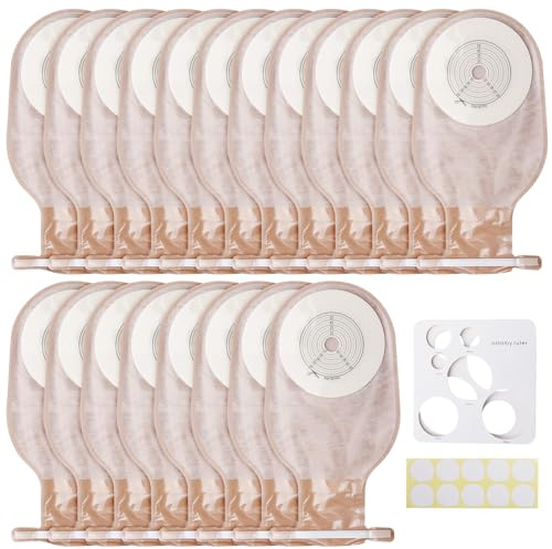 Aicharynic Kolostomiebeutel 20 Stück, Einteiliger Drainierbarer Stomabeutel Stomazubehör Drainagebeutel für die Ileostomie-Stomapflege, 15mm–65mm Schneidbares Gehäuse