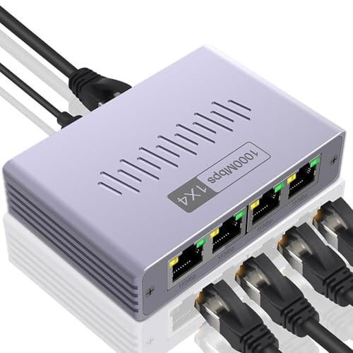 Ethernet | 4-Port Network Splitter Easy to Connect, Gigabit Router Adapter Latency Arm for PC Camera TV Box Household Living Room