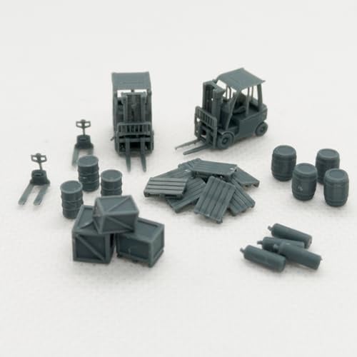 MRY-SFW LYTS120051 1/120 TT-Skala, Miniaturszene, 3D-gedruckt, 24-teiliges Set, Lagerbausatz, Gabelstapler, Kisten, Paletten